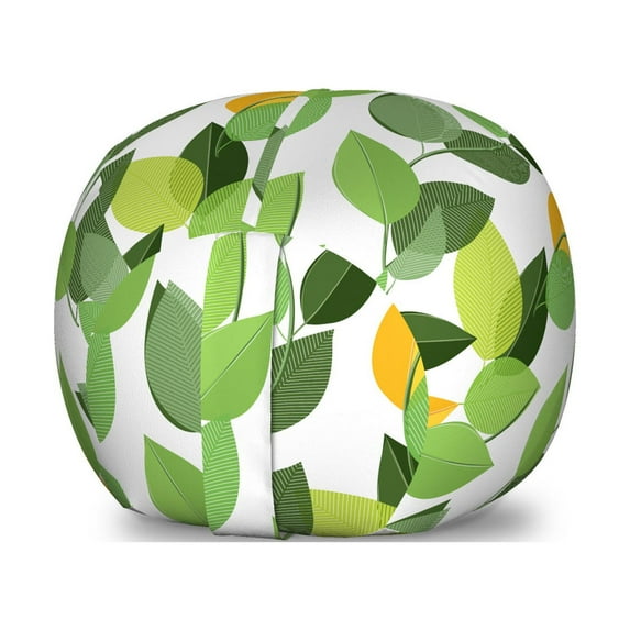 Leaves Storage Toy Bag Chair, Mother Nature Feng Shui Themed Vegetation Growth Tranquil Illustration, Stuffed Animal Organizer Washable Bag, Small Size, Fern Green Marigold, by Ambesonne