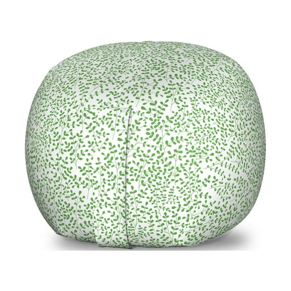 Leaves Storage Toy Bag Chair, Simplistic Design of Stems and Plantation Greenery Botanical Meadow Scene, Stuffed Animal Organizer Washable Bag, Small Size, Fern Green and White, by Ambesonne