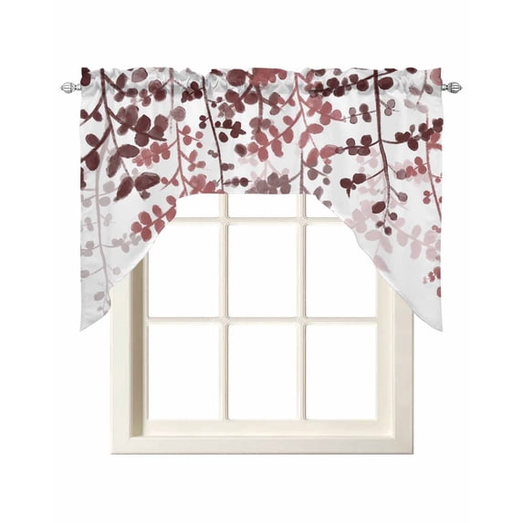 Leaves Swag Valances for Windows, Small Curtains Drapes, Pink Brown Summer Botanical Kitchen Window Curtains Over Sink Rod Pocket Window Treatment Valance for Bedroom/Bathroom 56"x36"