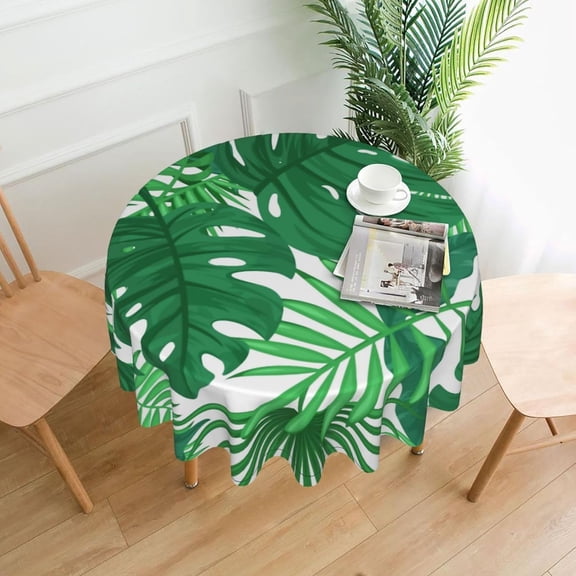 Leaves Tablecloth Round Table Cloths 60 Inch Wrinkle Resistant Picnic Table Covers Washable Polyester for Kitchen Party Picnic