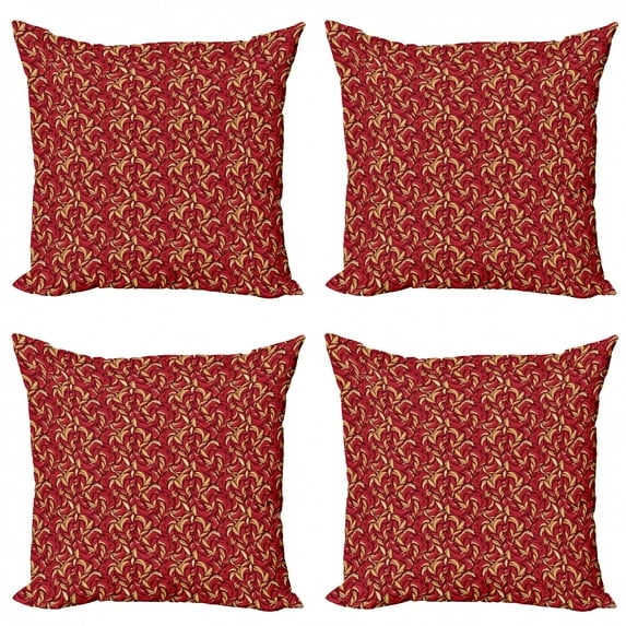 Ambesonne Leaves Throw Pillow Cover 4 Pack, Colored Foliage Pattern, 24", Vermilion Ruby Beige