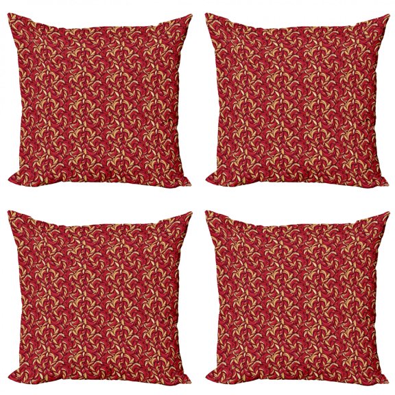 Ambesonne Leaves Throw Pillow Cover 4 Pack, Colored Foliage Pattern, 24", Vermilion Ruby Beige