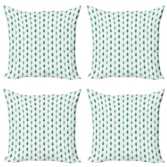Leaves Throw Pillow Cushion Case Pack of 4, Botanical Watercolor Pattern with Foliage Motifs in Green Shades, Modern Accent Double-Sided Print, 4 Sizes, Turquoise White, by Ambesonne