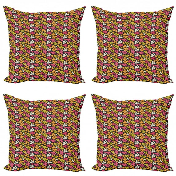 Leaves Throw Pillow Cushion Case Pack of 4, Colorful Silhouette Form Leaves with Jagged Edges Abstract Spring Foliage Pattern, Modern Accent Double-Sided Print, 4 Sizes, Multicolor, by Ambesonne