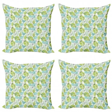Ambesonne Leaves Throw Pillow Cover 4 Pack, Ornate Doodle Birds, 20", Charcoal Grey Pale Green