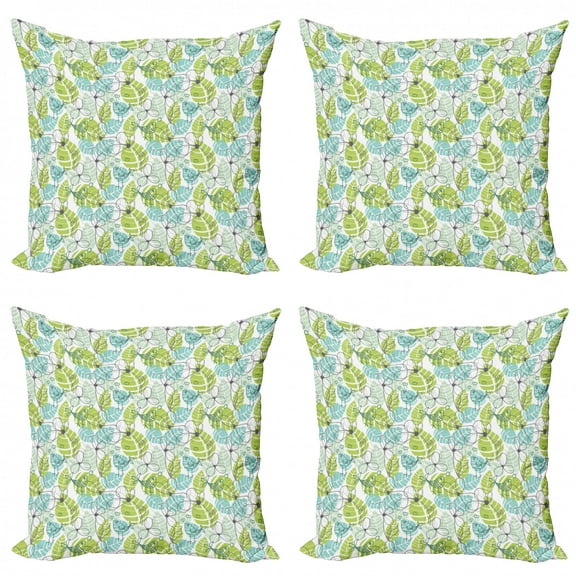 Ambesonne Leaves Throw Pillow Cover 4 Pack, Ornate Doodle Birds, 20", Charcoal Grey Pale Green