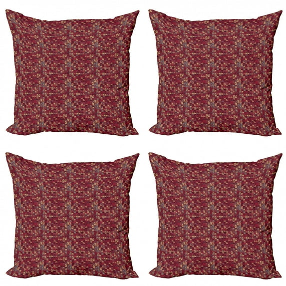 Ambesonne Leaves Throw Pillow Cover 4 Pack, Foliage Silhouette Motif, 16", Multicolor