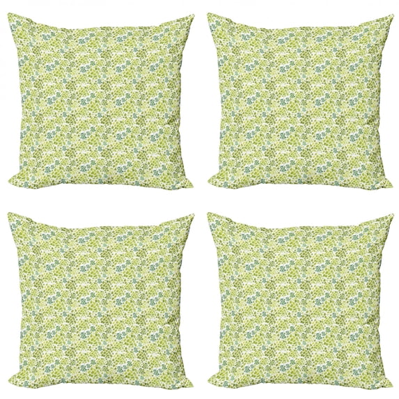 Leaves Throw Pillow Cushion Case Pack of 4, Hand Drawn Watercolor Brush Stroke Style Foliage Illustration Spring Nature, Modern Accent Double-Sided Print, 4 Sizes, Green Sea Green, by Ambesonne