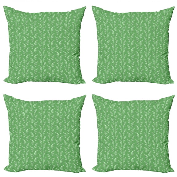 Ambesonne Leaves Throw Pillow Cover 4 Pack, Wild Meadow Flowers Graphic, 20", Peacock Green White