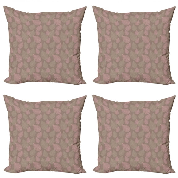 Ambesonne Leaves Throw Pillow Cover 4 Pack, Woodland Foliage Motifs, 16", Pale Pink Umber