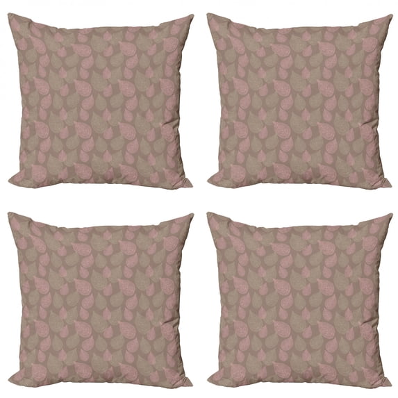 Ambesonne Leaves Throw Pillow Cover 4 Pack, Woodland Foliage Motifs, 16", Pale Pink Umber