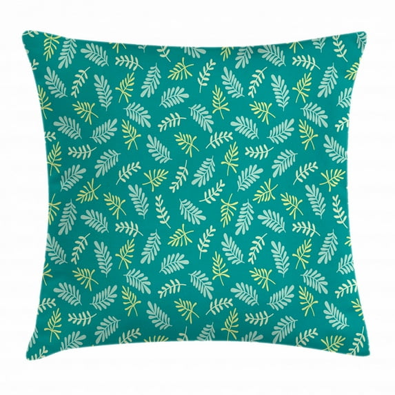 Leaves Throw Pillow Cushion Cover, Arrangement of Spring Foliage Cottage Nature Elements Green Shades, Decorative Square Accent Pillow Case, 16 X 16 Inches, Teal Apple Green Pale Green, by Ambesonne