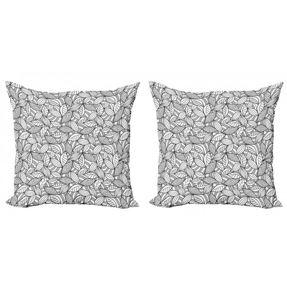 Ambesonne Leaves Throw Pillow Cover 2 Pack, Abstract Doodle Foliage, 24", Grey Black White