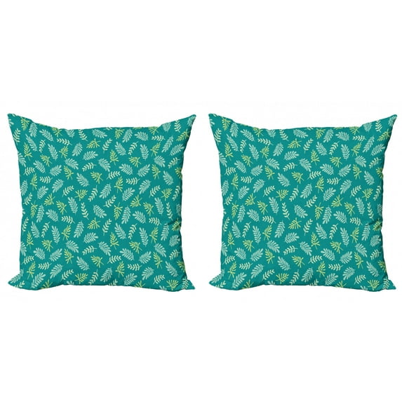 Leaves Throw Pillow Cushion Cover Pack of 2, Arrangement of Spring Foliage Cottage Nature Elements Green Shades, Zippered Double-Side Digital Print, 4 Sizes, Apple Green Pale Green, by Ambesonne