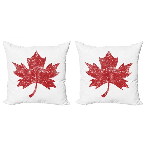 Ambesonne Leaves Throw Pillow Cover 2 Pack, Grunge Autumn Foliage, 16", Scarlet and White