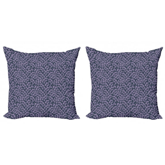 Leaves Throw Pillow Cushion Cover Pack of 2, Composition of Foliage Silhouettes in Dark Tones Corsage of Nature Growth, Zippered Double-Side Digital Print, 4 Sizes, Lavender Blue Grey, by Ambesonne