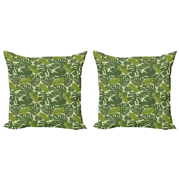 Ambesonne Leaves Throw Pillow Cover 2 Pack, Exotic Forest Monstera Leaf, 18", Pastel Green Multicolor
