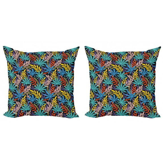 Ambesonne Leaves Throw Pillow Cover 2 Pack, Creative Spread Layout Art, 16", Multicolor