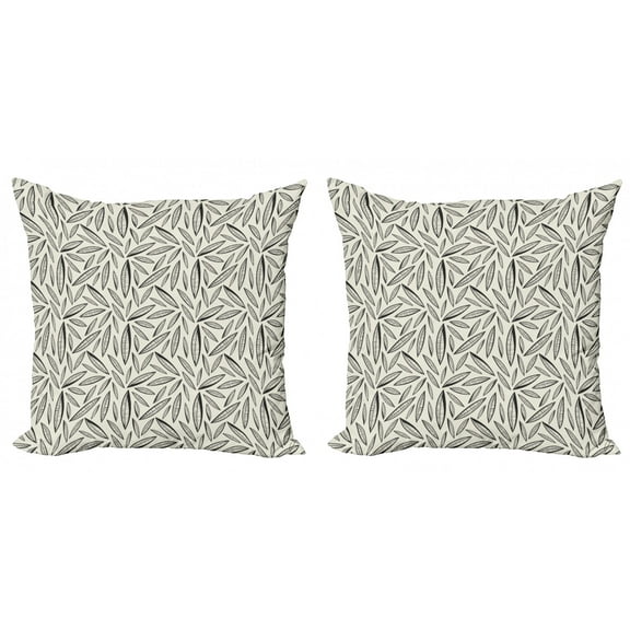 Ambesonne Leaves Throw Pillow Cover 2 Pack, Abstract Foliage Nature Art, 18", Black and Eggshell