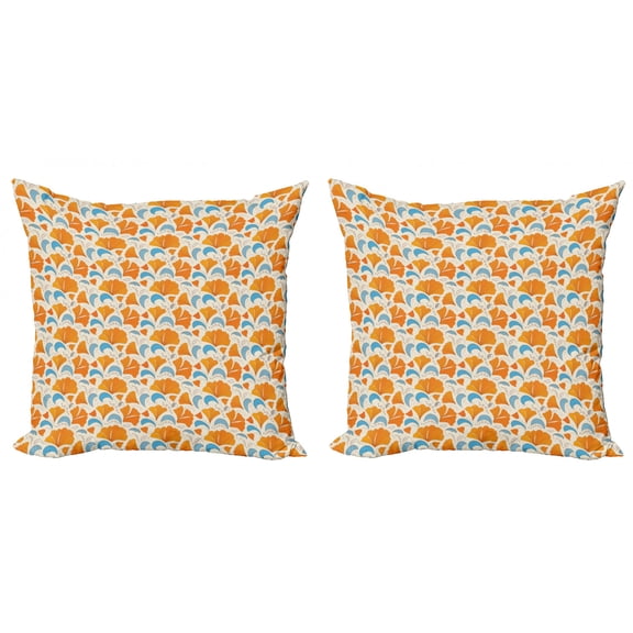 Ambesonne Leaves Throw Pillow Cover 2 Pack, Modern Floral Design, 16", Orange Blue and Beige