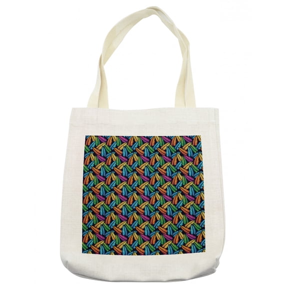 Leaves Tote Bag, Hawaiian Themed Computer Graphics of Colorful Tropical Plantation, Cloth Linen Reusable Bag for Shopping Books Beach and More, 16.5" X 14", Cream, by Ambesonne