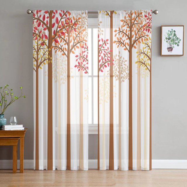 Leaves Tree Trunk Colored Tulle Voile Curtains For Bedroom Window