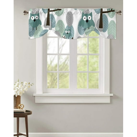 Leaves Tree Trunk Owl Window Valance Curtain Kitchen Cafe Short Curtains Living Room Tie-Up Valance Curtain