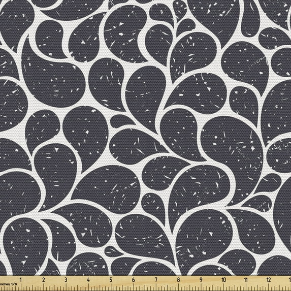 Ambesonne Leaves Fabric by the Yard Upholstery, Teardrop Shapes Grunge, 1 Yard, Taupe and Off White