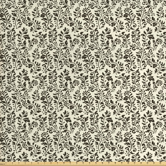 Ambesonne Leaves Fabric by the Yard Upholstery, Abstract Nature Swirls, 10 Yards, Cream Dark Taupe