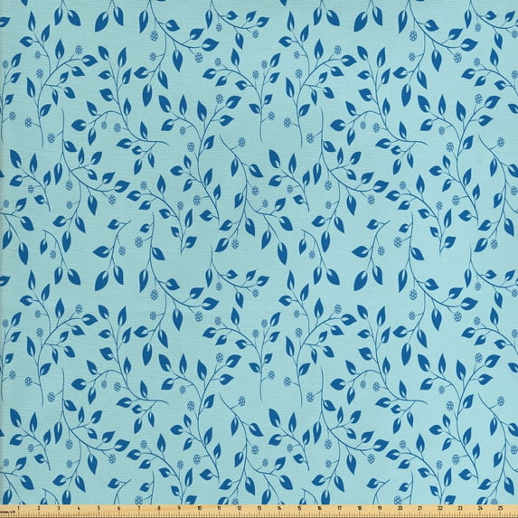 Ambesonne Leaves Fabric by the Yard Upholstery, Blue Berries Rustic Life, 5 Yards, Blue Pale Blue