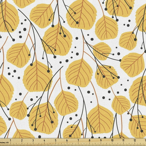 Ambesonne Leaves Fabric by the Yard Upholstery, Seasonal Autumn Elements, 2 Yards, White Pale Orange