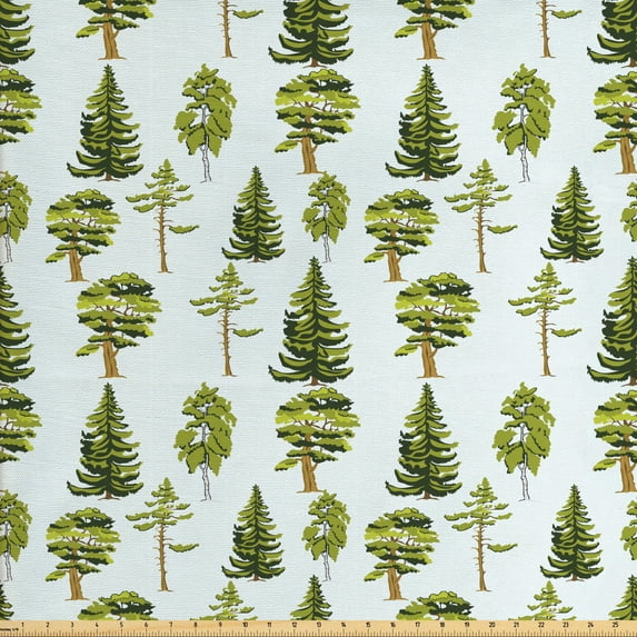 Ambesonne Leaves Fabric by the Yard Upholstery, Spring Season Theme Graphic, 3 Yards, Pale Blue Apple Green