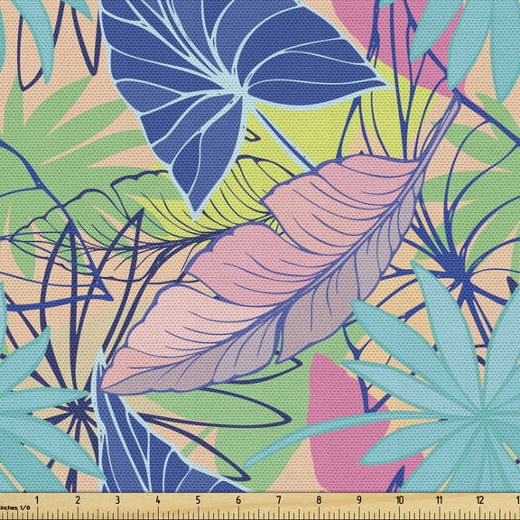 Ambesonne Leaves Fabric by the Yard Upholstery, Banana Syngonium Plantation, 1 Yard, Multicolor
