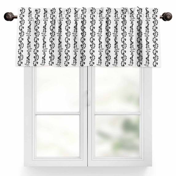Leaves Valances for Windows Watercolor Abstract Black Floral Leaf Stripes Valance Curtains Rod Pocket Bathroom Small Window Treatments for Kitchen Living Room Bedroom, 54"x18"