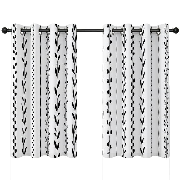 Leaves Vertical Stripe Blackout Curtains 45 Inches Long, Rustic Minimalist Floral Black Vine Stems Thermal Insulated Room Darkening Drapes with Grommets for Living Room 42"W x 45"L, 2 Panels