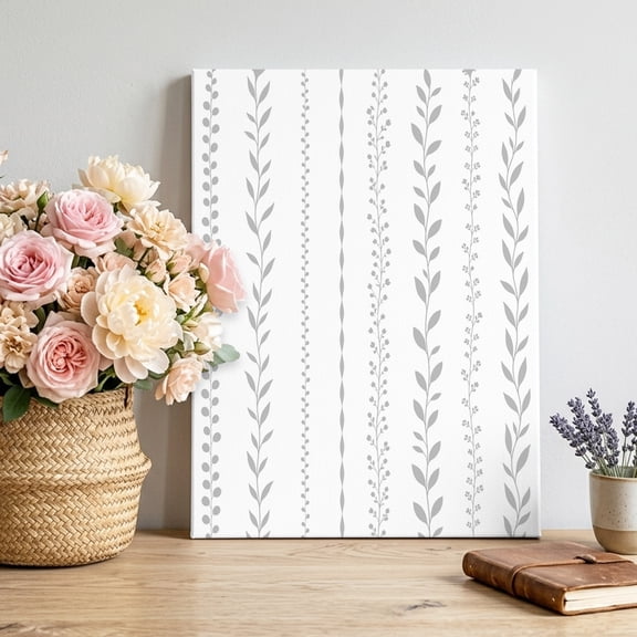 Leaves Vertical Stripe Canvas Wall Art for Living Room, Rustic Minimalist Floral Gray Vine Stems Wall Decor Framed Artwork Pictures Ready to Hang for Bedroom Office Home Decor 8x10 Inch