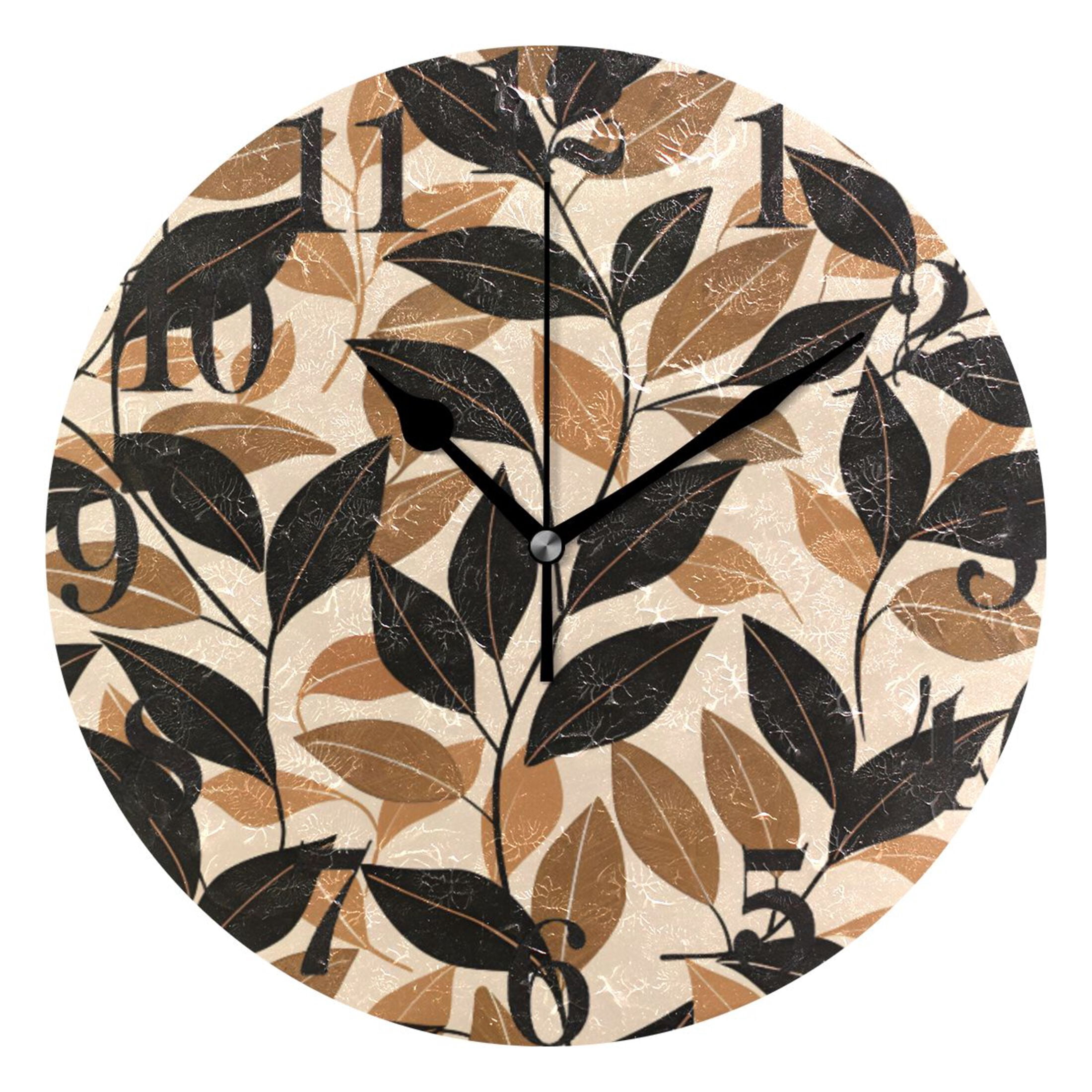 Leaves Wall Clock 9.8 inch Battery Operated Clocks Non-Ticking Silent ...