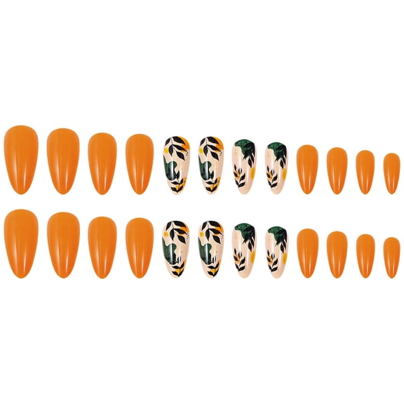 Leaves Wearable Nail Art Nails Orange Color Fake Nails 24 Pieces