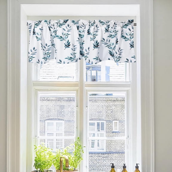 Leaves Window Curtain Valance Ink Colored Window Treatment Valances Small Window Kitchen Curtains for DIY Bedroom Living Room Bath Dining Room Cafe Laundry Home Decor 132x46cm/52 * 18in