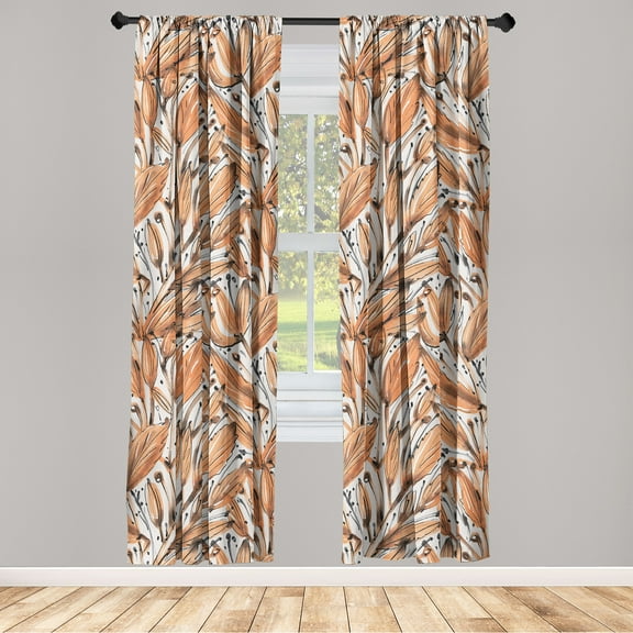 Leaves Window Curtains, Botanical Themed Pattern of Watercolor Style Leaf Ornament Autumn Fall Art, Lightweight Decor 2-Panel Set with Rod Pocket, Pair of - 28"x84", Apricot Burnt Orange, by Ambesonne
