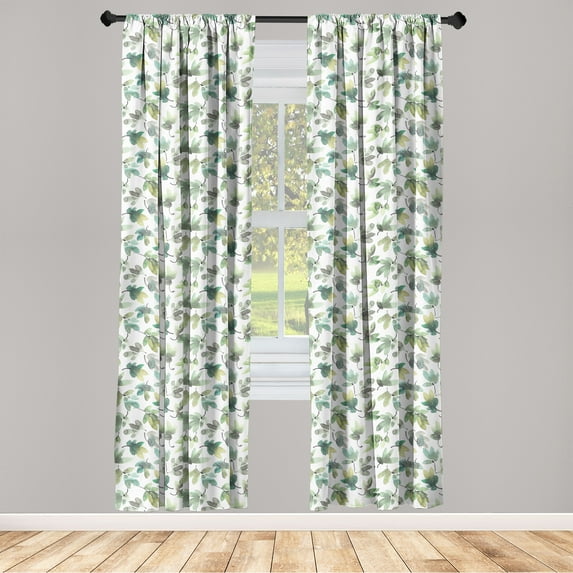 Leaves Window Curtains, Vintage Themed Leaf Print Soft Watercolor Design Nature Lover Art, Lightweight Decor 2-Panel Set with Rod Pocket, Pair of - 28"x84", Sea Green and Pistachio Green, by Ambesonne