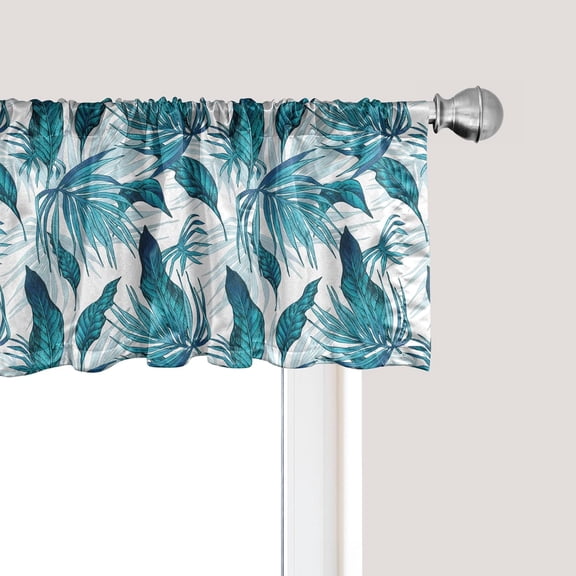 Leaves Window Valance, Exotic Brazilian Forest Foliage in Vintage Style Illustration, Curtain Valance for Kitchen Bedroom Decor with Rod Pocket, 54" X 12", Aqua Dark Teal and White