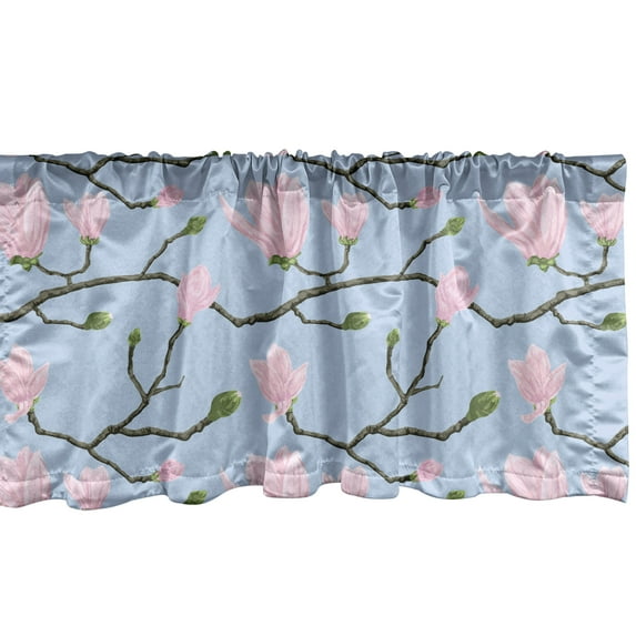 Ambesonne Leaves Valance Pack of 2, Flourishing Theme Leaf, 54"X12", Ceil Blue Brown and Pink