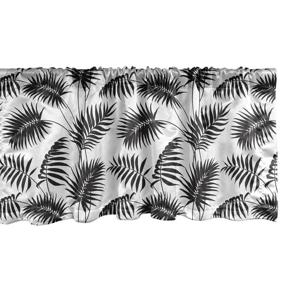 Ambesonne Leaves Valance Pack of 2, Retro Monochrome Foliage Art, 54"X12", Charcoal Grey White