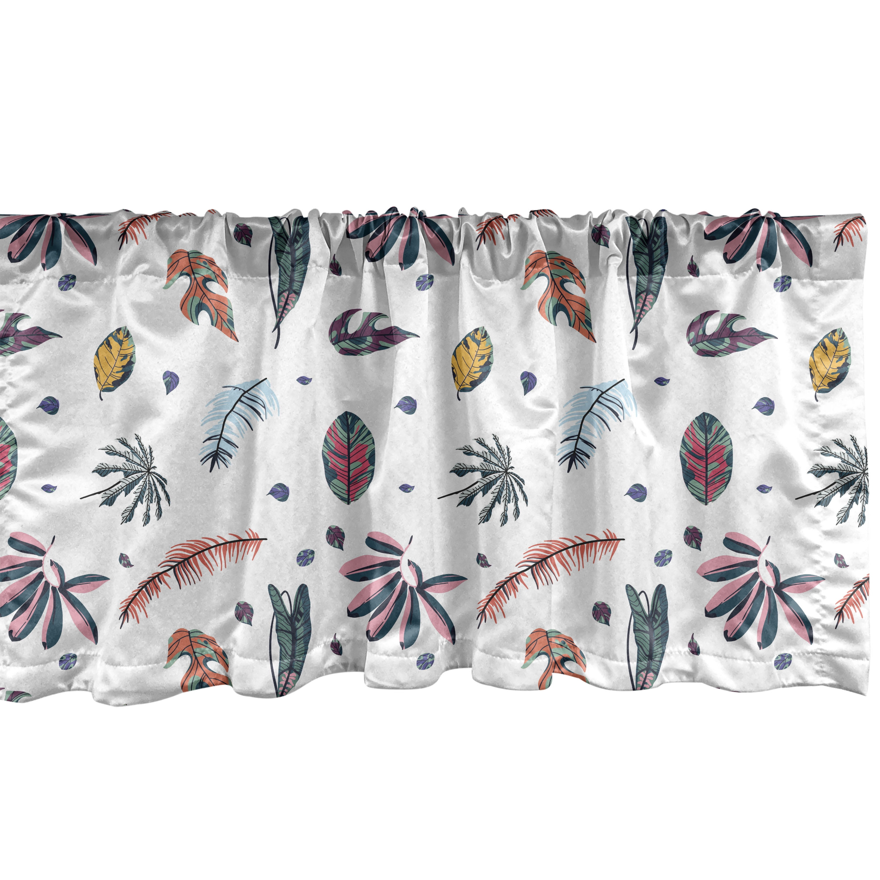 Multicolor Valance Leaves Window Valance, Various Colorful Doodle Style Tropic Plantation ...