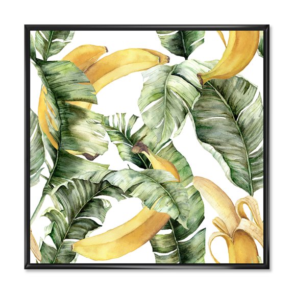 Leaves With Ripe Bananas 16 in x 16 in Framed Painting Canvas Art Print, by Designart