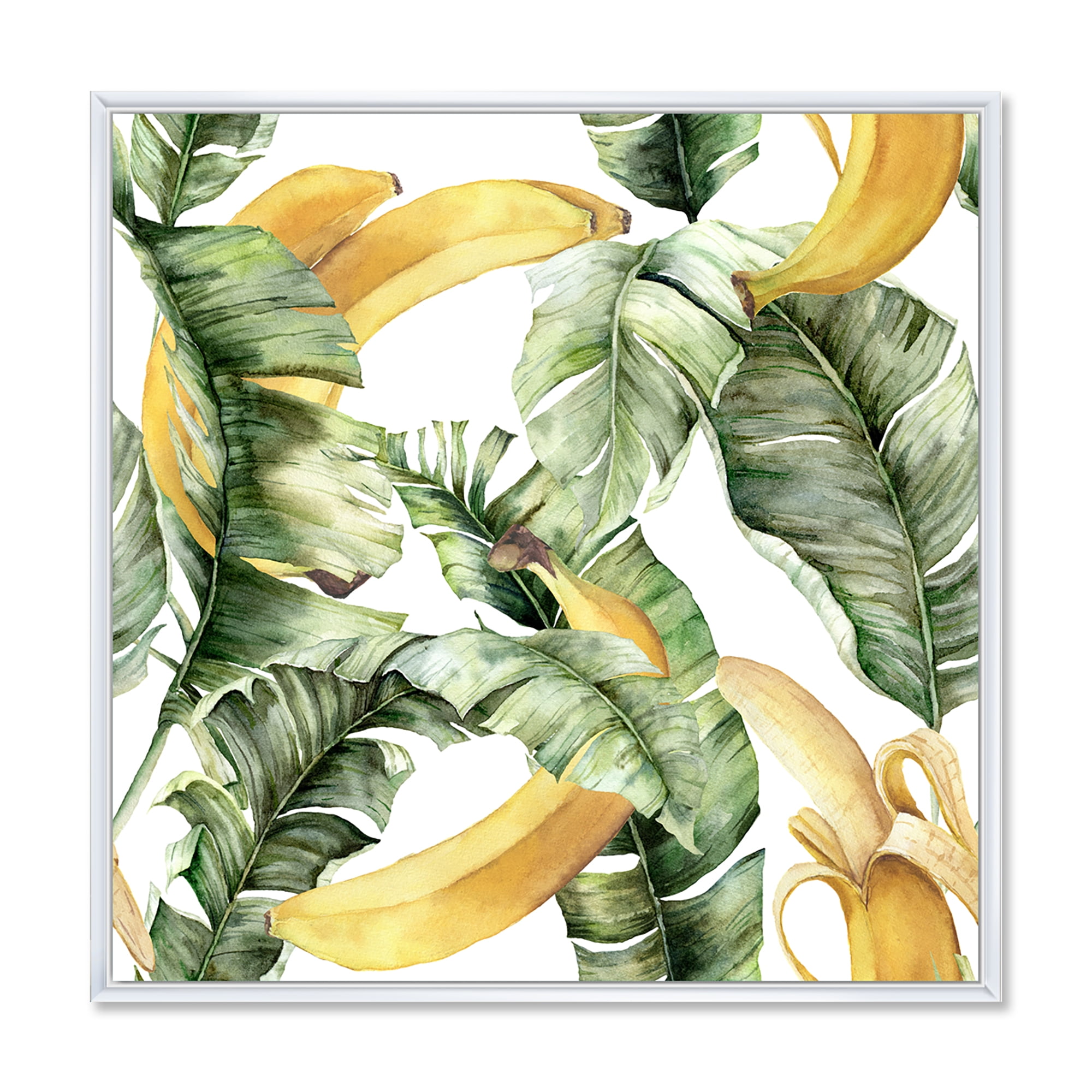 Leaves With Ripe Bananas 30 in x 30 in Framed Painting Canvas Art Print, by Designart