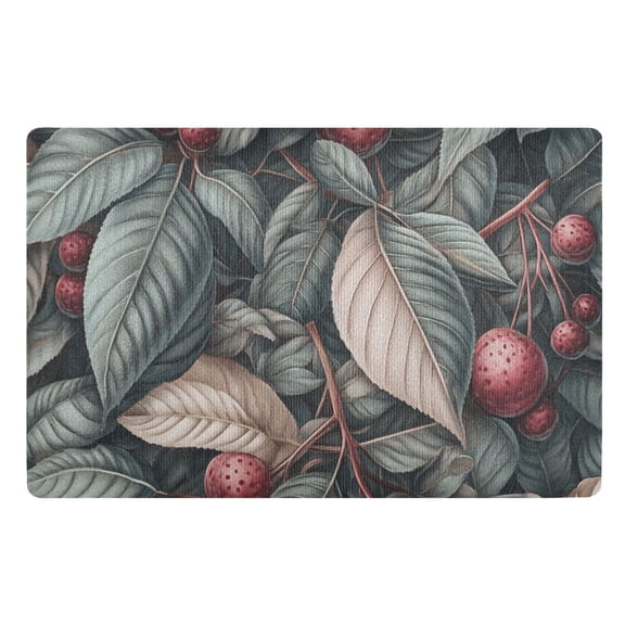Leaves and Berries Pattern Floor Door Mat Outdoor Indoor for Home Entrance Welcome Mats 32"x20"