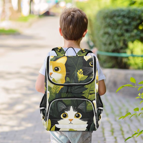 Leaves and Cats Backpack Big Laptop Backpack Casual Daypack Quilted Large Capacity Large Bookbags