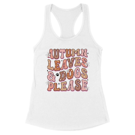 Leaves and Dogs Tank Top Fitted Racerback Women's Medium White